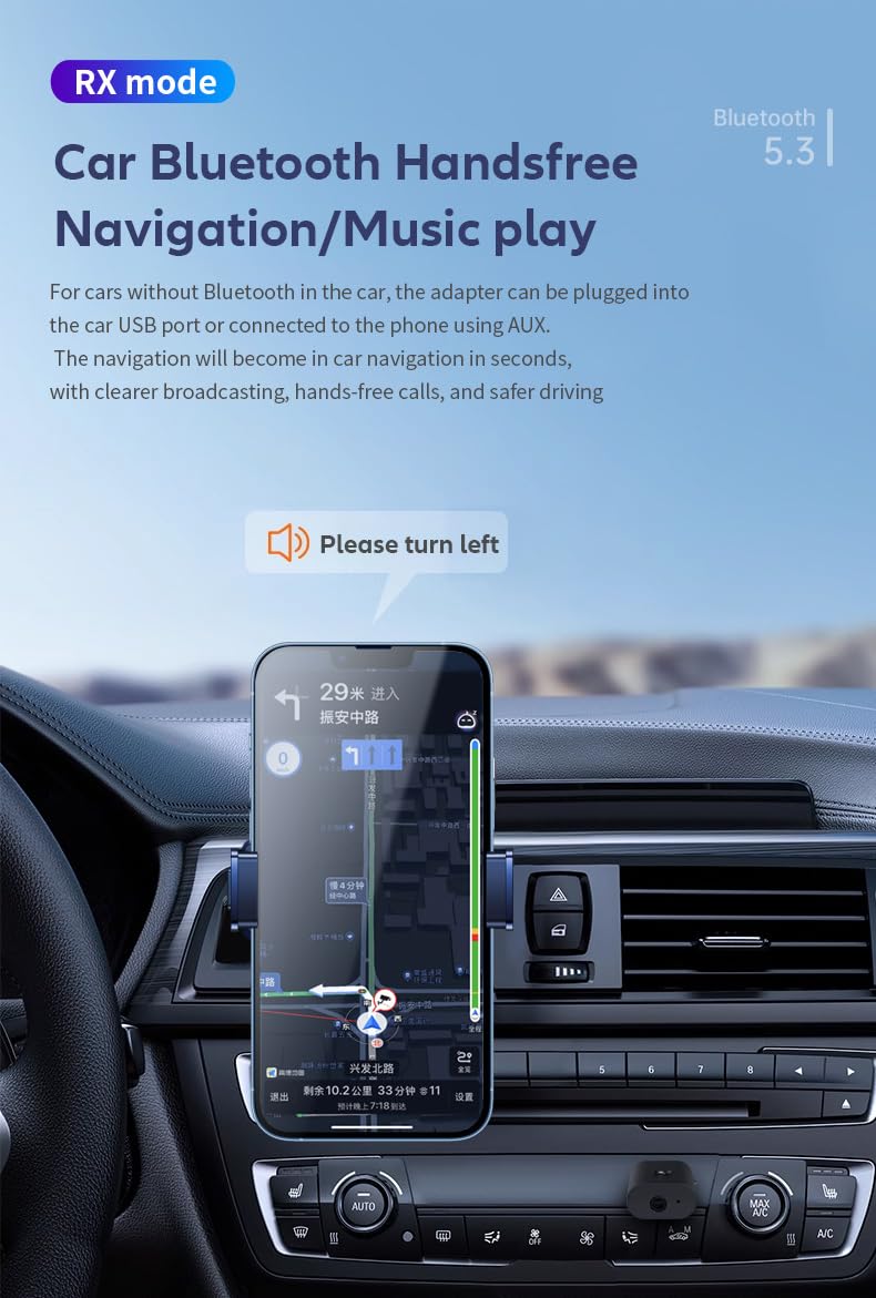 Latest Bluetooth 5.3 Transmitter Receiver, Bluetooth Adapter for Home Stereo, Speakers, Music Streaming Sound System Wireless Audio Transmitter, etc., Effectively Reduce Noise and Signal Interruption