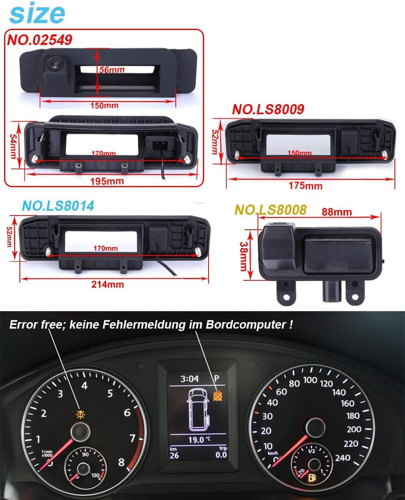 Trunk Handle Rear View Reverse Backup Camera Night Vision Parking Assistance Replacement for Mercedes Benz W166 W176 ML 350 A180 GLC200L GLA200(Model LS8014=214 * 52mm) Model LS8014=214 * 52mm