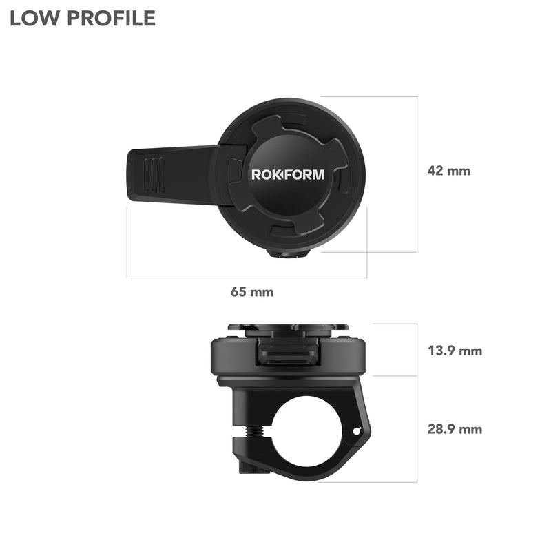 Rokform - Small Bar Mount, Scooter Mirror Mount, for 10mm - 16mm Handlebars, Designed Twist Lock iPhone, Galaxy, Pixel Cases or Universal Adapter (Black) Black