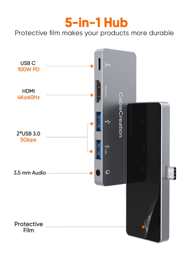 iPad Pro USB C Hub, CableCreation 5 in 1 USB C iPad Pro Adapter with 4K HDMI, USB-C 100W PD Charging 5Gbps USB 3.0, 3.5mm Audio Jack Multiport Adapter for New iPad Pro iPad Air MacBook Pro