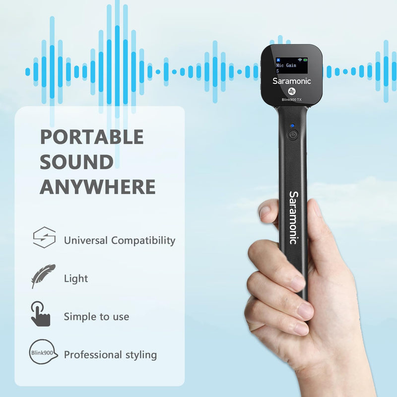 Saramonic Blink900 HM Handheld Microphone Holder for Blink900 TX Transmitter, USB Type-C, ABS Plastic and Metal, 1100mAh Battery, 2-Year Warranty HM.