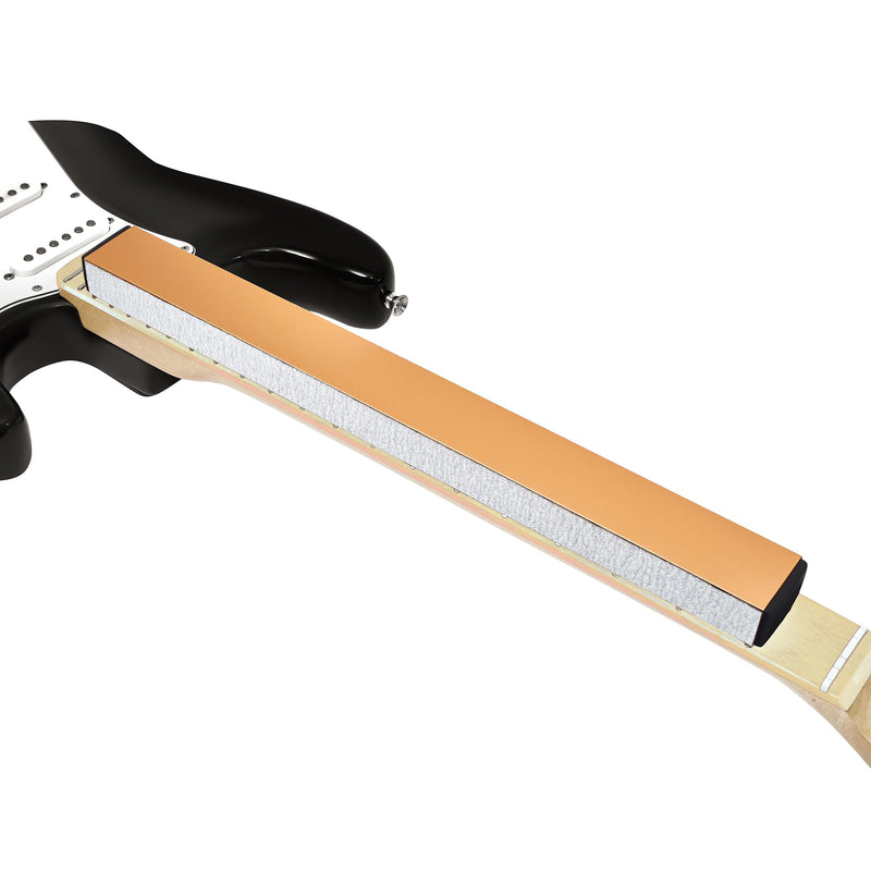 Guitar Fret Leveling Beam, 16 Inch Fret Leveler Sanding Beam, Professional Luthier Fretboard Leveling File Block Repair Tool with 3 Sets of 120/240/320/600 Grit Replacement Sandpaper Gold