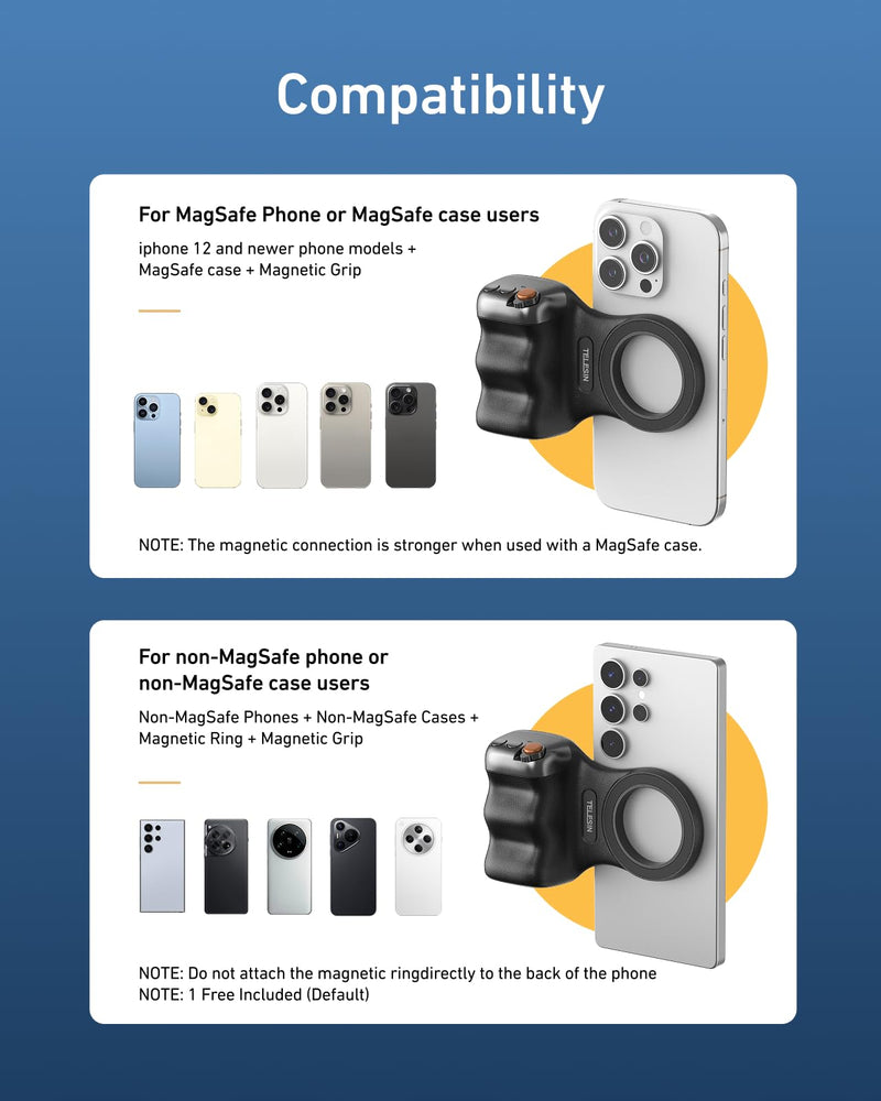 [AUSTRALIA] - TELESIN Fun Shot Magnetic Phone Camera DSLR Style Shutter Grip for Magsafe iPhone & Android with Detachable Wireless Shutter Button - Official Grip -Comfort Ergonomic Phone Grip Handle Holder(B) Black 