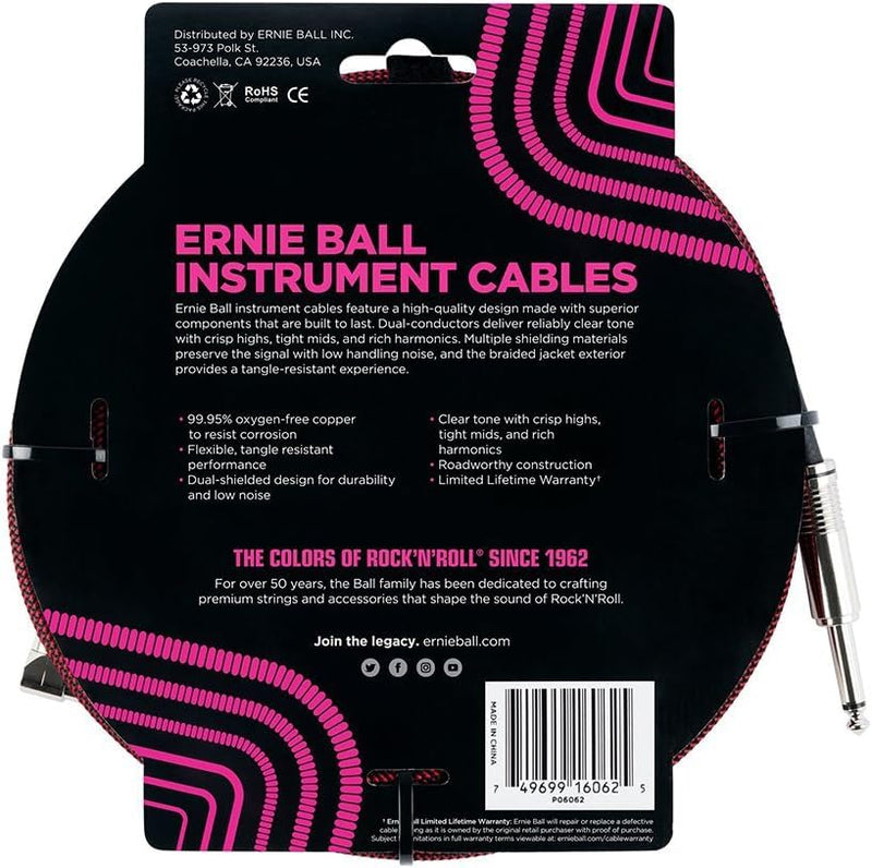 Ernie Ball Braided Instrument Cable Set Straight/Angle Length 25ft in Red/Black (P06062) - Pack of 2