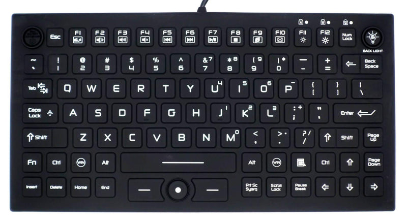 DSI Compact LED Backlit Keyboard with Integrated Mouse Button IP68 Waterproof Silicone IKB850BL