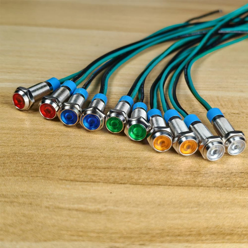 10pcs 6mm 3V-4.5V-5V-6V-7.5V-9VDC LED Metal Indicator Light Waterproof Signal Lamp Pilot Dash Directional Car Truck Boat with Wire(Red/Orange/Blue/Green/White) R/G/B/A/W