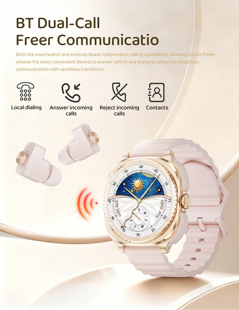 Smart Watch with Earbuds for Women&Wife Gift, 1.53” HD Display, Bluetooth Call, Music Control,Fitness Tracker, Step,Calories,Sleep Monitor,Heart Rate Monitor,Health Tracking,Android & iOS