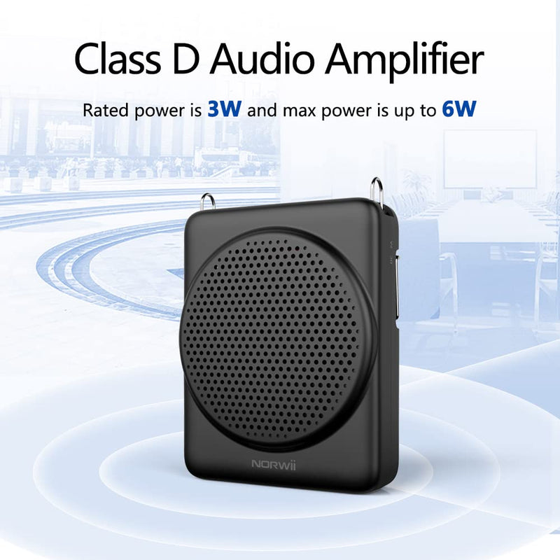 NORWII Mini Voice Amplifier, 3 Hours Quick Charging and up to 30 Hours Play, Portable Voice Amplifier for Teachers, Training, Tour Guide, etc (Black) Black