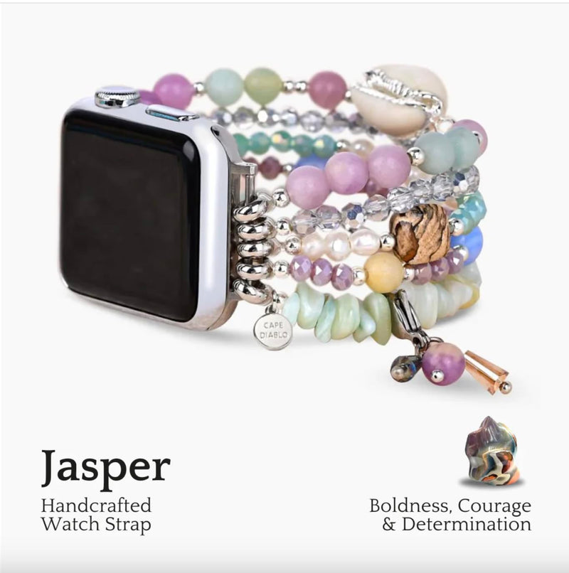 Cape Diablo Handmade Gemstone Watch Band for Women Compatible with Apple Watch 38mm 40mm 41mm 42mm 44mm 45mm, Boho Stretchable Strap Fits for iWatch Series 11/10/9/8/7/6/5/4/3/2/1 SE 3/2/1 Large - Fits 6.5-7.0 inch wrists Seaside Dreams