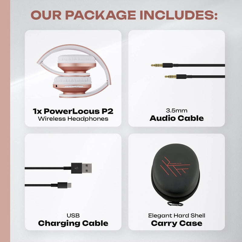 PowerLocus P2 Bundle - Wireless Headphones Over-Ear - 1pcs Rose Gold and 1pcs Black/Red