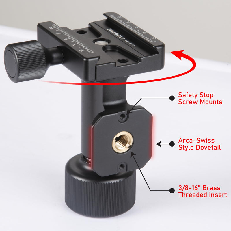 Monopod Gimbal Head,Side Saddle Speed Tilt Gimbal Head with Arca Swiss Dovetail Quick Release Plate for Monopod Camera Medium and Telephoto Lenses, Max Load 100lbs