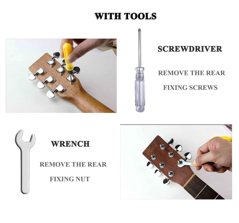 6 Pieces Guitar String Tuning Pegs, Guitar Machine Heads Knobs for Electric or Acoustic Guitar with Tools (3 Left + 3 Right) (Silver) Silver