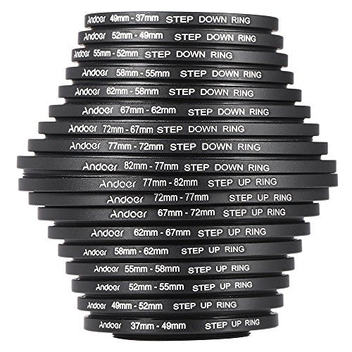Andoer® 18pcs Step Up/Step Down Lens Filter 37 49 52 55 58 62 67 72 77 82mm Metal Adapter Ring Kit 18 pcs