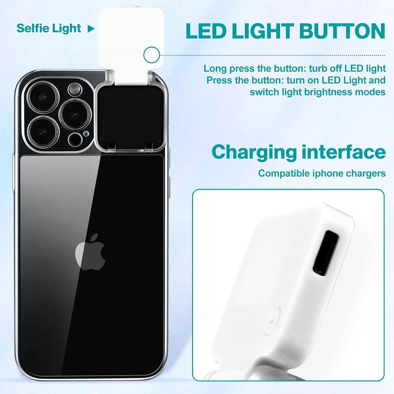 Selfie Light for iPhone 15 Pro Max Case with LED Built-in Light-Up Rechargeable for TIK Tok/Stream/Makeup/Live/Video- Selfie (2 Models, 3 Level Brightness) (Clear, for iPhone 15 Pro Max) Clear