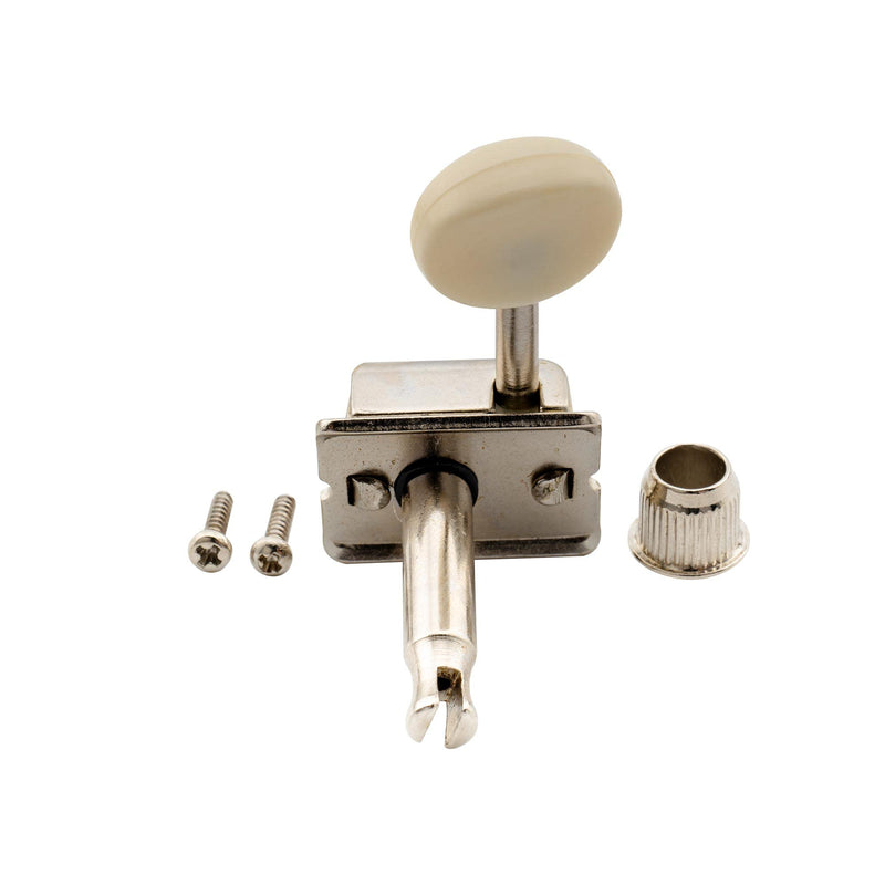 Wilkinson Deluxe WJ55 Vintage 6 Inline Guitar Tuners Split Post Machine Heads Tuning Pegs Keys for Classic Vibe Fender Strat/Tele Style Electric Guitar, Nickel with Off White Button