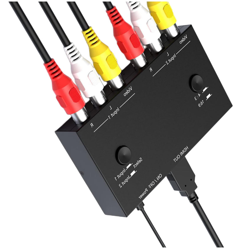 [AUSTRALIA] - 2 AV to HDMI, 1080P/720P 2 Way RCA Composite CVBS AV Switch to HDMI Video Audio Converter Adapter Support 4:3/16:9 Switching, for Sega Xbox PS2 PS3 N64 NGC SNES WII VHS VCR Camera DVD 