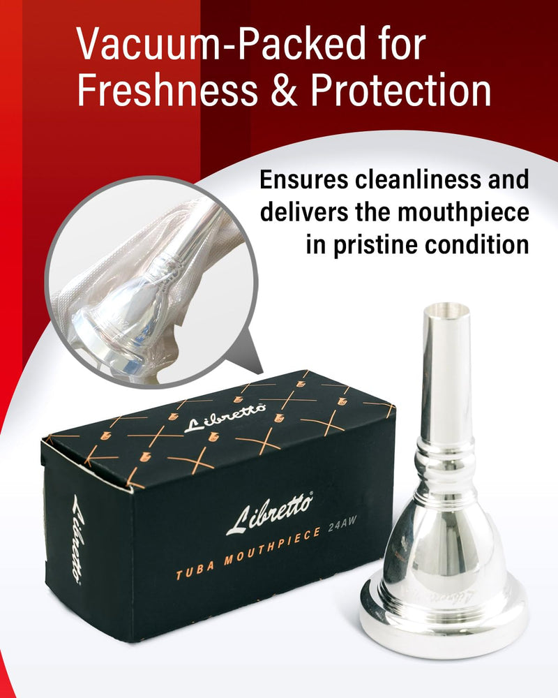 Libretto 24AW Tuba Mouthpiece, 2μm Silver Plated Tuba Mouthpiece w/Vacuum Packing, Designed for Beginners, Students, Intermediate Players