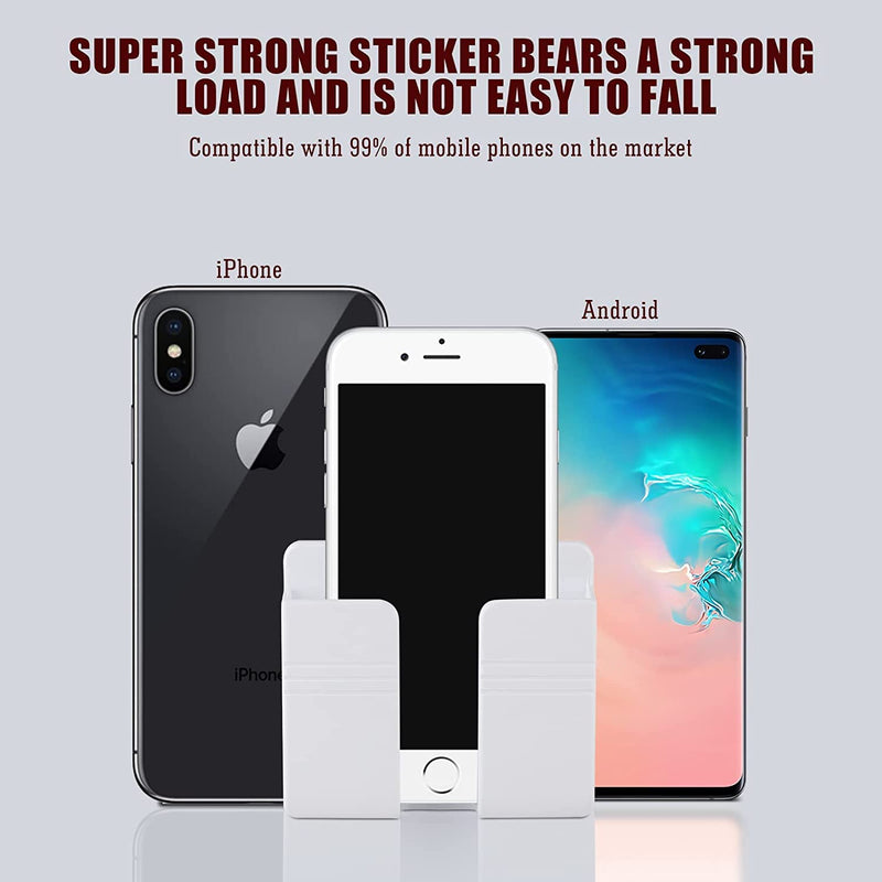 CEI&BPY 2Pcs Phone Holder Wall Mounted, Phone Stand with Self Adhesive. Phone Holder for Shower/Charging.Compatible with iPhone and Android (2Pcs-White) White