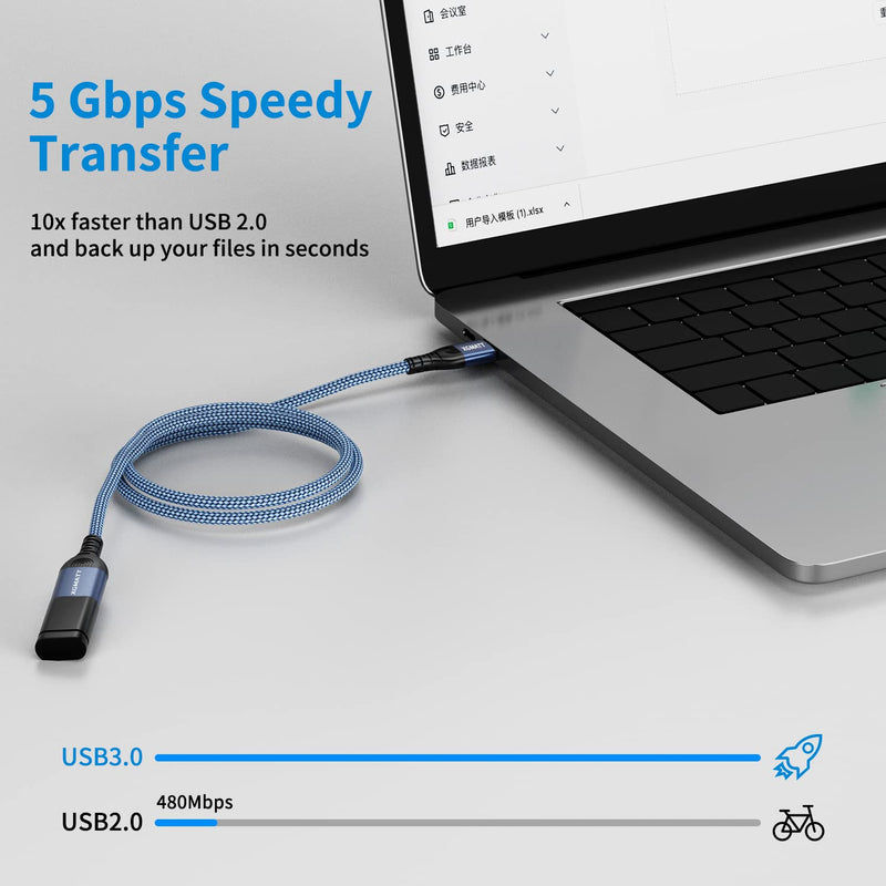 XGMATT USB Extension Cable 2 Pieces 2 m, USB 3.0 Extension Cable A Male to A Female with Elegant Aluminium Connectors, Nylon Fabric Sheath for Card Reader, Keyboard, Printer, Scanner, Camera 2-blue
