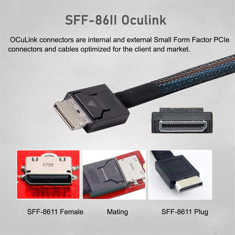 Xiwai PCI-E 5.0 MCIO PCI-E Mini Cool Edge IO 4i 38Pin Male to Oculink 4X SFF-8611 Extender Cable 50cm/1.6ft MCIO 4i to SFF-8611