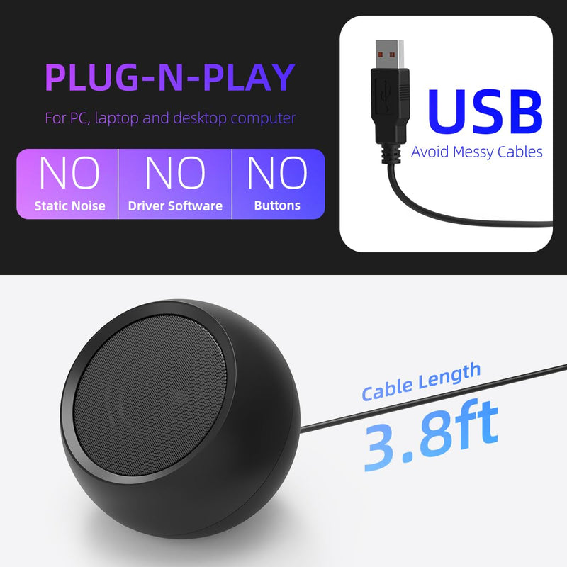 [Upgraded] USB Computer Speakers for Desktop PC Laptop | Small Plug-N-Play External Speakers with Crystal-Clear Sound, Loud Volume, Rich Bass, Compatible with Windows/macOS/ChromeOS/Linux – Portable Single