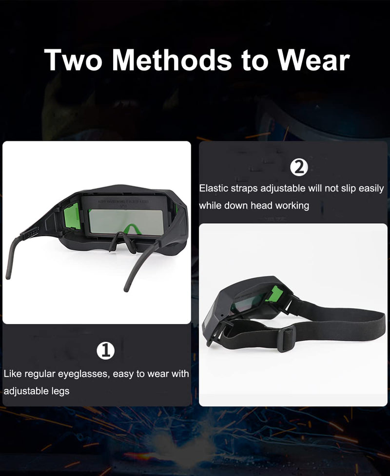 Holiberty Panoramic View Welding Glasses Solar Powered Auto Darkening Welding Lens Safety Eye Protection Goggles Weld Tool Black