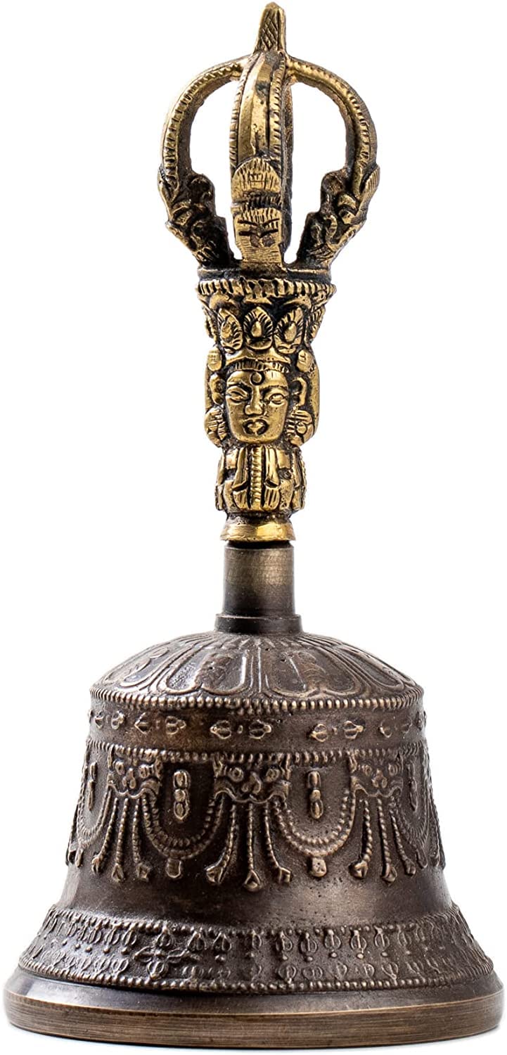 Tibetan Dharma Object Bell and Bajra Set - Alter Pray Singing Bowl Hand Bell Handmade Buddhist Meditation Bell by Himalayan Bazaar (14cm x 7.3cm) Large Bell