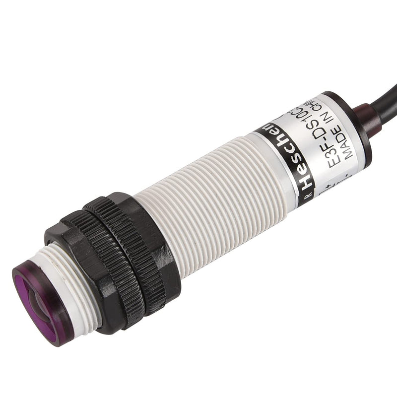 Heschen M18 Column Infrared Photoelectric Proximity Switch Diffusion Type E3F-DS10C3 Detection Distance 10cm 10-30V DC 200mA NPN NO+NC 4 Cables