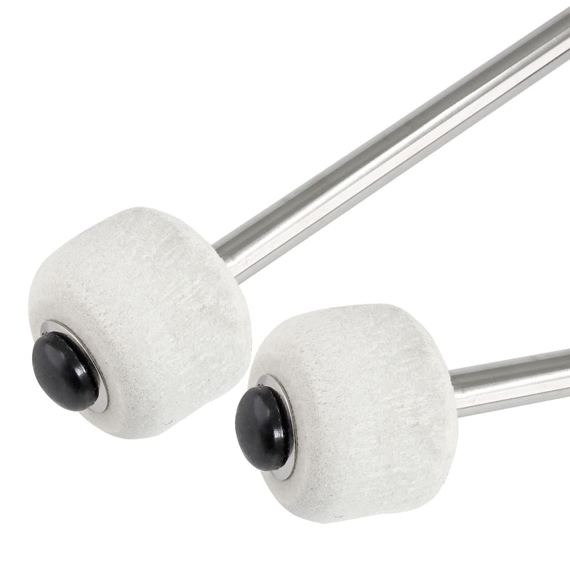 2Pcs Bass Drum Mallet, 12.6 Inch Wool Felt Head Drum Mallet Stick Anti-slip Bass Percussion Sticks Instrument Band Accessory for Drums Snare Drums (Stainless Steel) Black Handle Cover