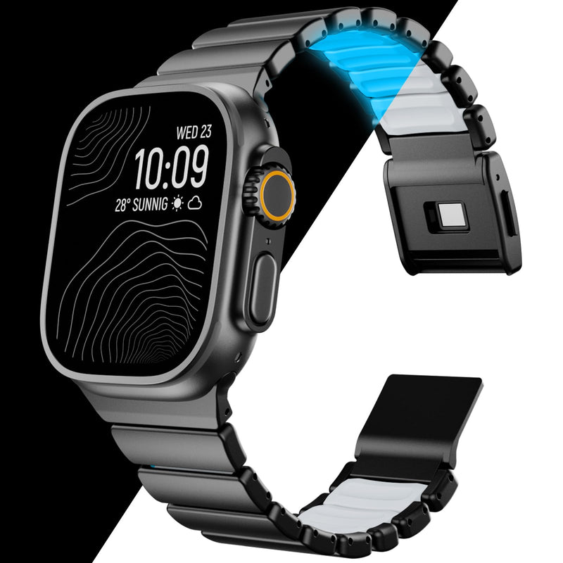 KADES Grade 2 Titanium Silicone Magnetic Band for Apple Watch Ultra 3 2 1 | Secure Clasp, Lightweight, Adjuatable, Dual-Layer Link, for Apple Watch 49mm Series 4-11 SE 46mm/45mm/44mm for Men Black-White (Glow in Dark Blue) 49/46/45/44/42mm(Series 3 2 1)