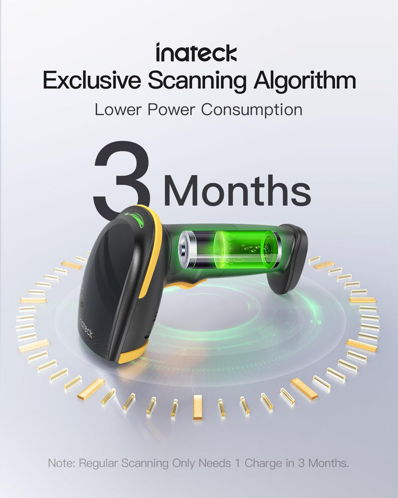 Inateck Wireless Barcode Scanner, Bluetooth Bar Code Scanner, 1D USB Barcode Reader Handheld, 2000mAh Battery 1 Charge 3 Months, Scanner Barcode with APP and SDK