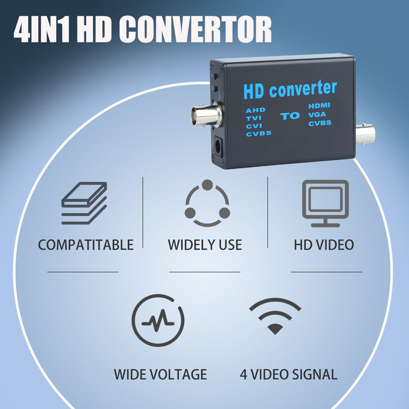 [AUSTRALIA] - BNC Cable to HDMI Video Signal Convertor,Audio Video Capture Converte,4 in 1 HD Convertor AHD/TVI/CVI/CVBS Signal to HDMI/VGA/CVBS 1080p for Camera/DVR/CCTV Security System 