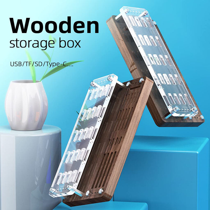 AOJUE Wooden Memory Card Case TF Cards Box and USB Drive / SD Card Holder Desk,Micro SD Card Case,Memory Card Case, Memory Card Carrying Case -AJSNH03MY Upgrade extended style