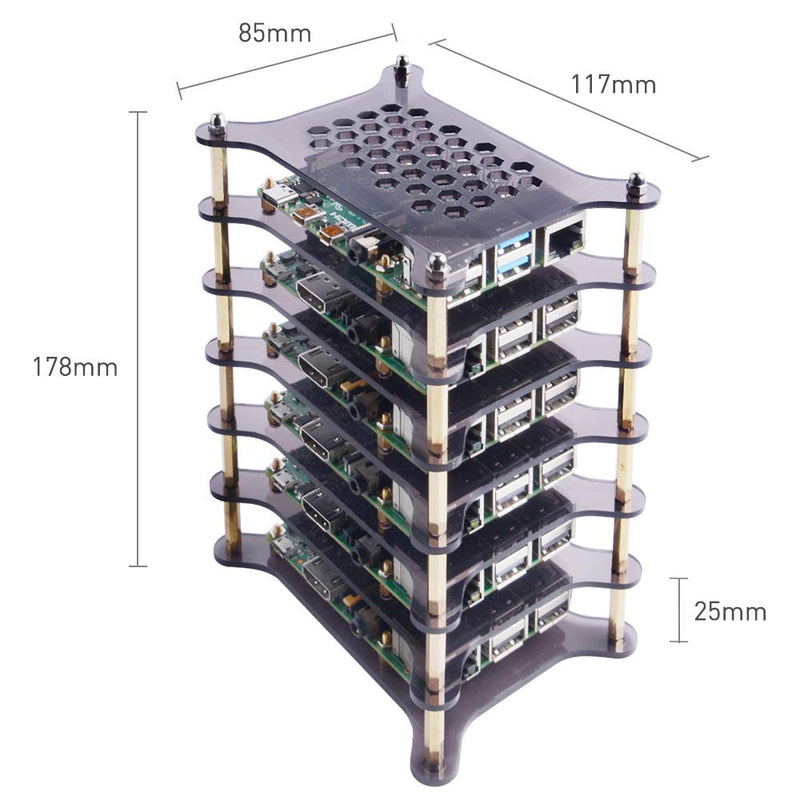 GeeekPi 6-Layers Cluster Case Rack Case with Heatsinks Stackable Enclosure for Raspberry Pi 4/3/2 Model B,Raspberry Pi 3 Model B+ (Brown) Brown