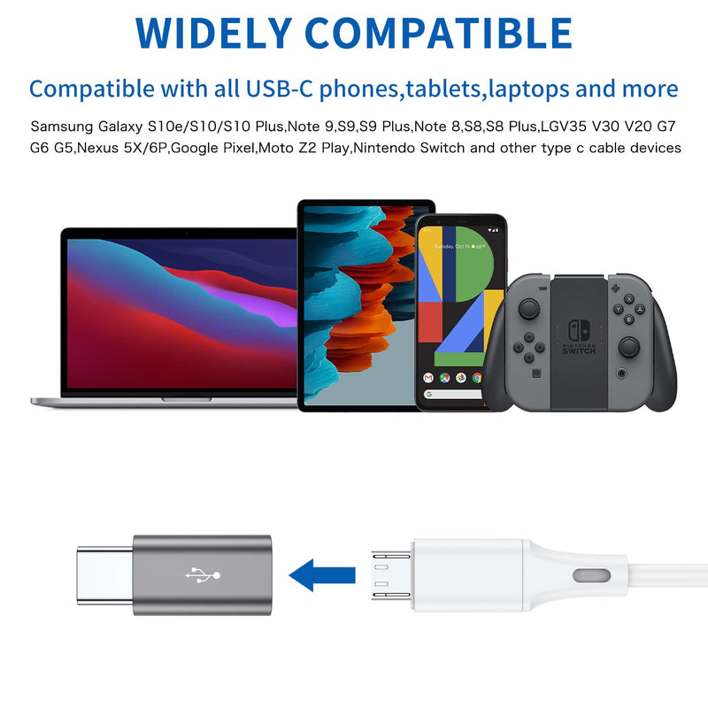 QianLink Micro USB to USB C Adapter,8-Pack Aluminum USB Type C Adapter Convert Connector Compatible with Samsung Galaxy S10 S9 S8 Plus Note 9 8, LG V40 V35 V30 V20 G7 G6,Pixel 2 XL,Moto Z2 Z3(Gray) Grey
