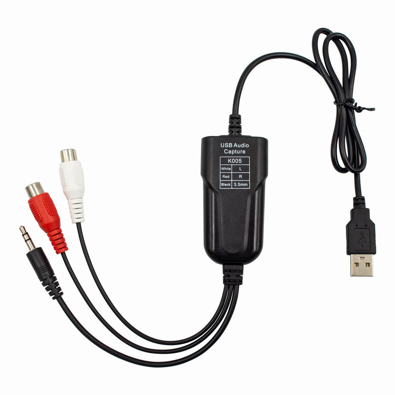 Wiistar USB2.0 Audio Capture Card RCA L/R+3.5mm Audio to USB up to 96kHz | Support Wave/MP3 for Tape MD CD Player Phono Laptop
