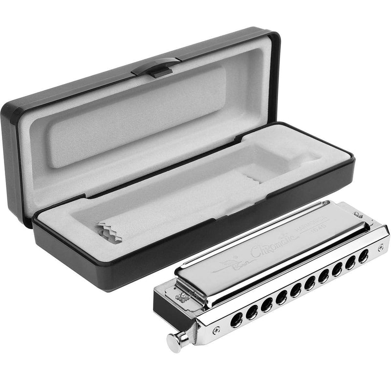 [AUSTRALIA] - Chromatic Harmonica Professional Grade 10 Hole 40 Tone Key of C Stainless Steel Heavy Duty with Case & Cleaning Cloth for Professional Player,Band,Beginner Stainless Steel Chromatic - Key C 