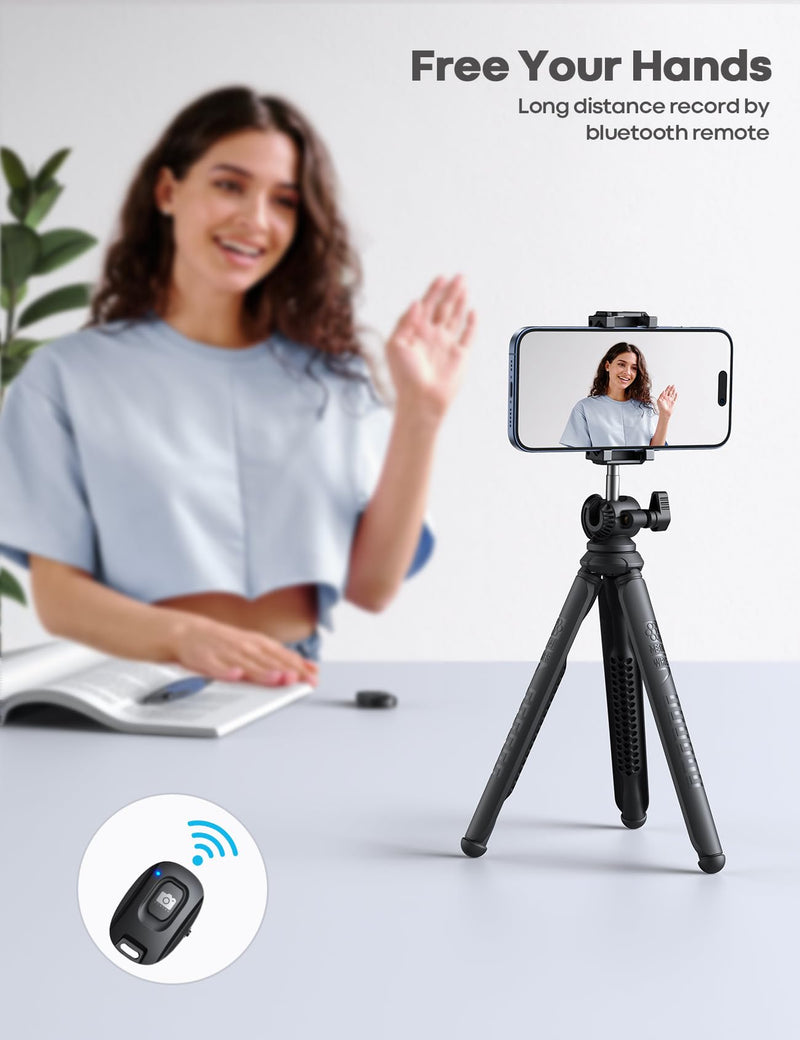 Lamicall Tripod for iPhone - 3 in 1 Flexible Phone Tripod with Wireless Remote - iPhone Tripod Stand for Video Recording Vlogging Selfie Compatible with iPhone Samsung Go Pro, Digital Camera Black