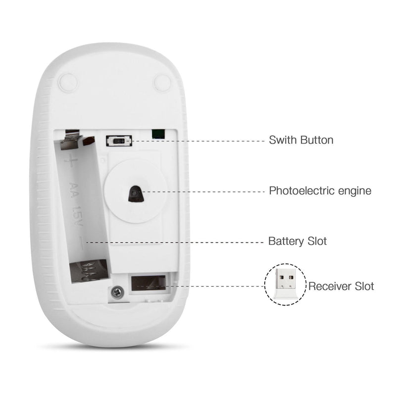 VssoPlor Wireless Mouse, 2.4G Slim Portable Computer Mice with Nano Receiver for Notebook, PC, Laptop, Computer (White and Gold) White and Gold