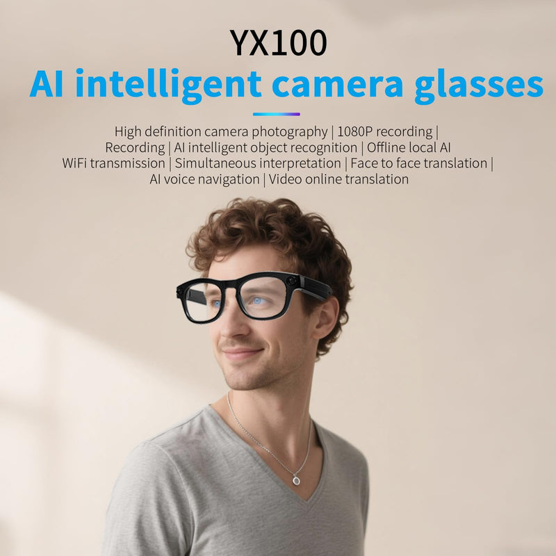 AI Smart Camera Glasses Bluetooth Real Time 130+ Language Translation Eye Glasses 1080P Video Recording Open Ear Audio Handsfree Eyewear with 16GB Storage for Office Work Computer Travel Vlog Clear