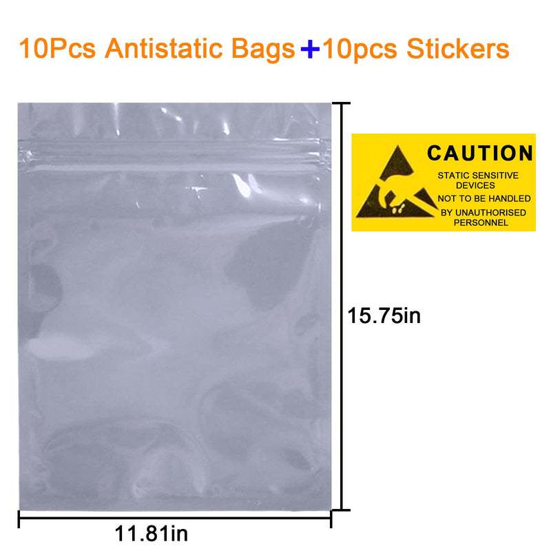 Terokota Large 10Pcs Anti Static Bags, 11.81x15.75in Shielding ESD Bag, Resealable Antistatic Motherboard Bags for Electronics, GPU 10pcs-11.81x15.75in