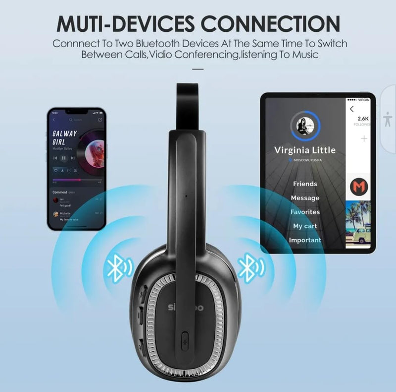 Sindoo,Trucker Wireless Bluetooth Headset, On-Ear, Noise-Cancelling Headphones, Lightweight, Single Earpiece,35+HRS Talk Time, 33FT Range, For Trucker, Office Work, PC,Phones, Dual Device Connectivity