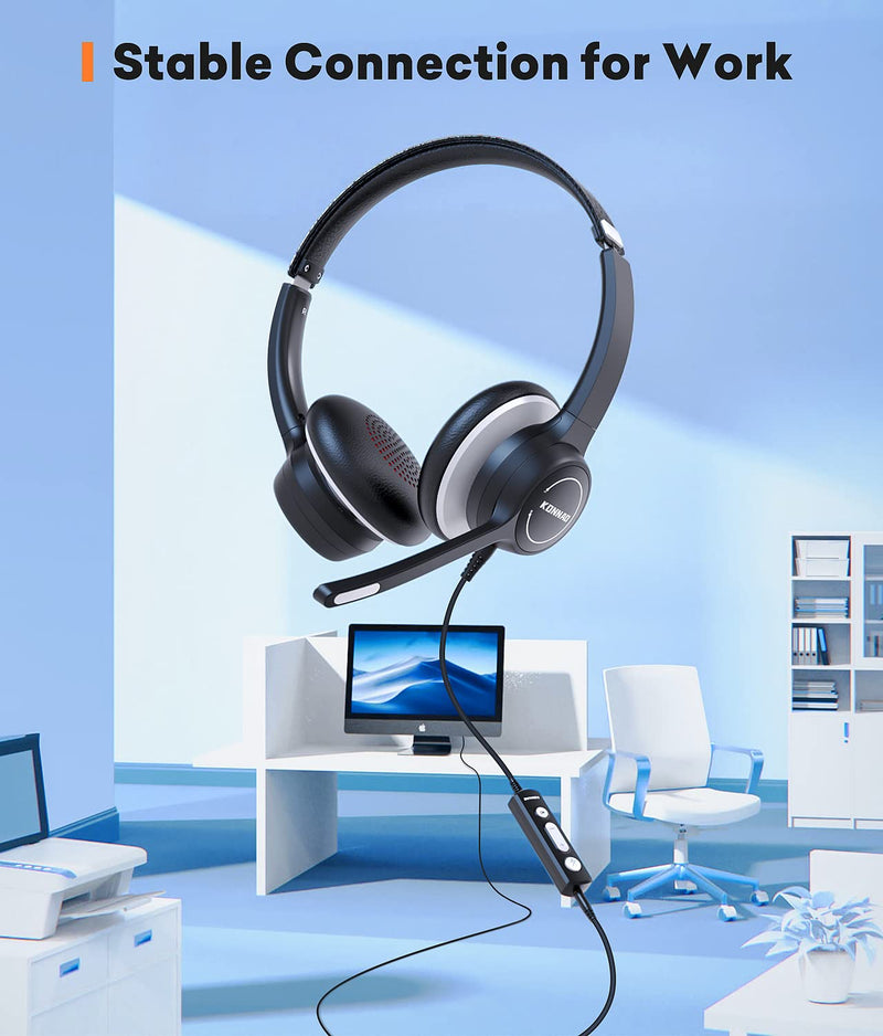 [AUSTRALIA] - USB Headset with Microphone, 3.5mm Wired Computer Headsets with Noise Cancelling Microphone, Stereo Headphones with MIC for PC, in Line Controls, Work Headset for Skype Zoom Tablet Laptop 