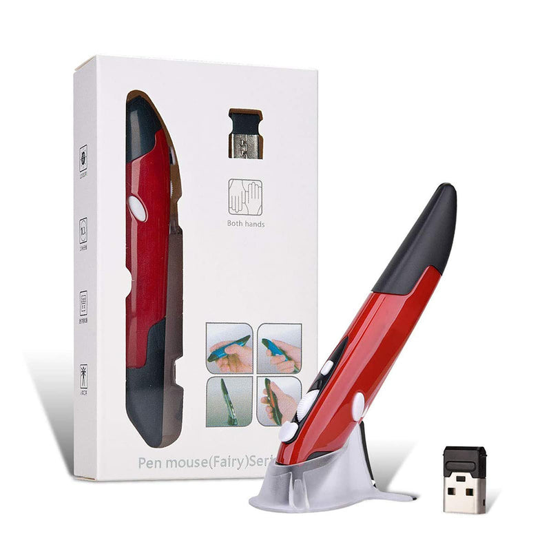 Wireless Optical Pocket Pen Mouse, Lychee 2.4GHZ USB Wireless Optical Pen Mouse 800/1200/1600 DPI Adjustable Handwriting Mini Air Mouse Mice for PC Laptop Notebook Computer Mac (Red) Red