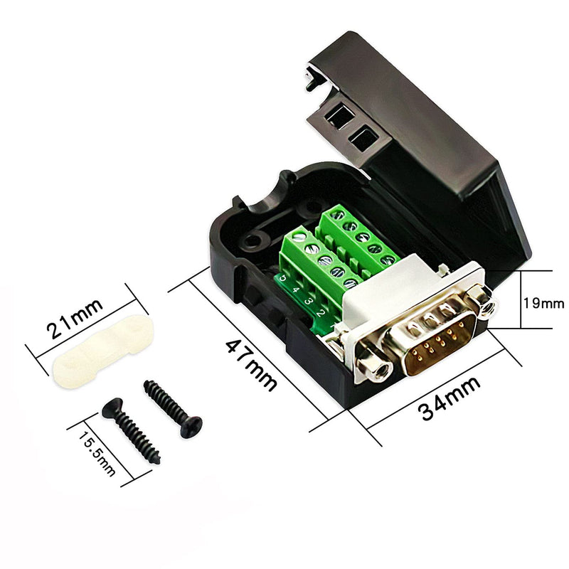 DaFuRui 4Pack DB9 Breakout Connector，DB9 Solderless Breakout Board RS232 D-SUB DB9 Male Female Terminal Block with Case and Nut (2-Male + 2-Female +Nut) 2Male+2Female+Nut