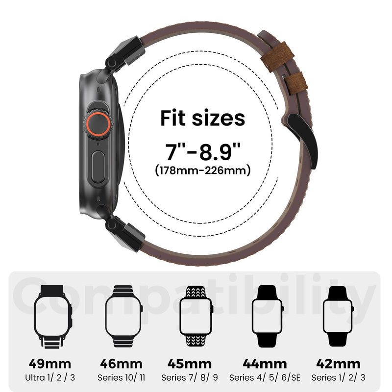 Top Grain Genuine Leather Compatible with Apple Watch Ultra Band 49mm 46mm 45mm 44mm 42mm