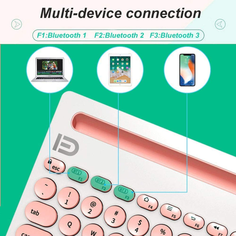 Wireless Keyboard, Attoe Dual Channel Multi-Device Universal Cute Wireless Bluetooth Keyboard Portable Slim with 20m Connection Distance for Tablet Smart Phone PC Windows Android iOS Mac (Pink)… Pink