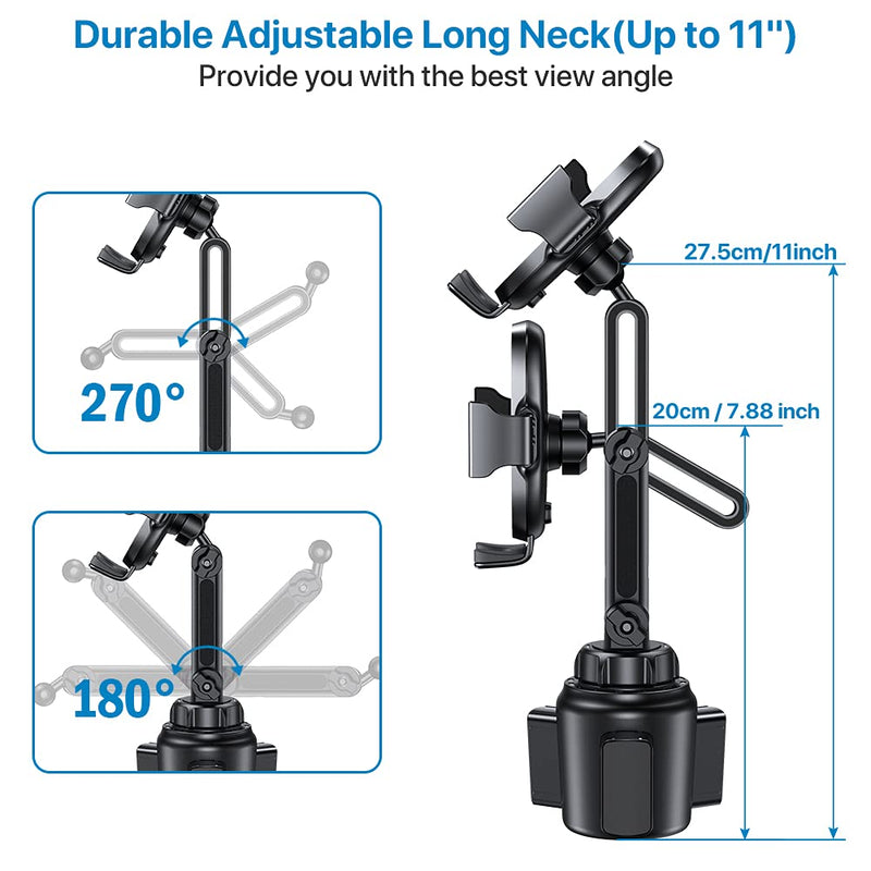 Miracase [Upgraded Version] Cup Phone Holder for Car, Universal Adjustable Long Neck Car Phone Mount Cradle Friendly Compatible with iPhone Samsung Google and All 4.0-7.0 inches Smartphones Black