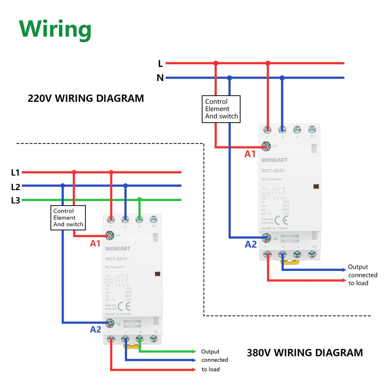 Wengart Household Contactor WCT-25, 3NO1NC, AC230V 25A, Precise Control, High Efficiency and Energy Saving Improve the Efficiency of the Electrical System