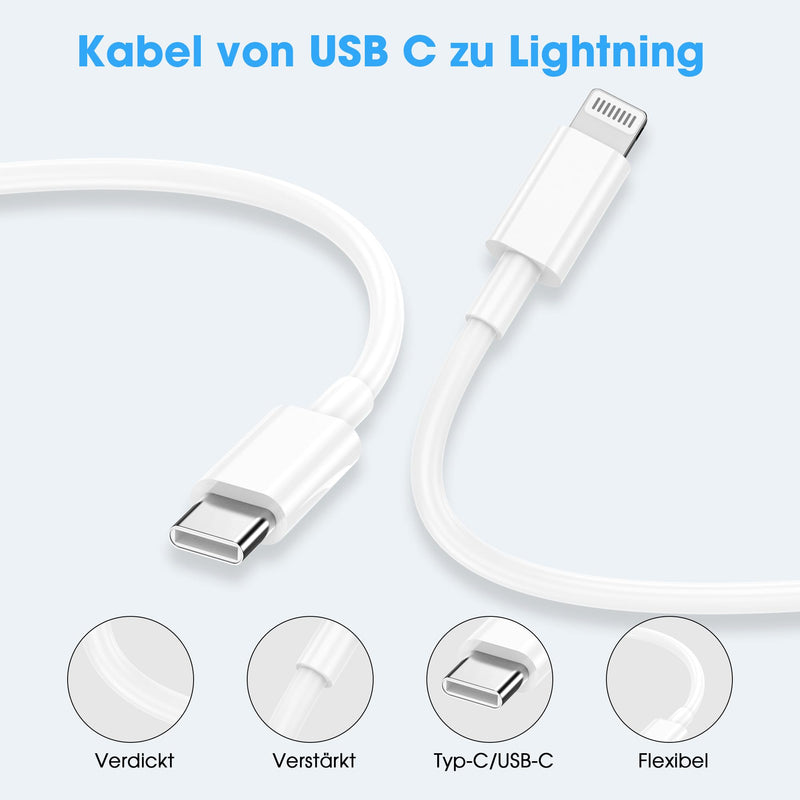 Lightning Cable USB C 2 Pack 1 M + 2 M for iPhone Charging Cable MFi Certified Original for Apple Fast Charging Cable for iPhone 14/13/12/11/Pro/Pro Max/Mini/XR/XS/XS Max/X/8/7/6/6s/Plus/iPad White